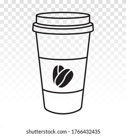 Disposable paper cup with coffee bean line art vector icon for apps and websites