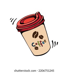 Disposable paper cup with hot coffee isolated on white background. Flat vector elements for the design of fabrics, wallpapers, postcards