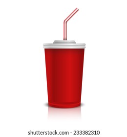 Disposable Paper Cup With Lid And Straw.