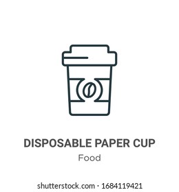 Disposable paper cup outline vector icon. Thin line black disposable paper cup icon, flat vector simple element illustration from editable food concept isolated stroke on white background