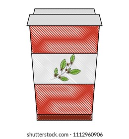 disposable paper cup with tea aromatic beverage