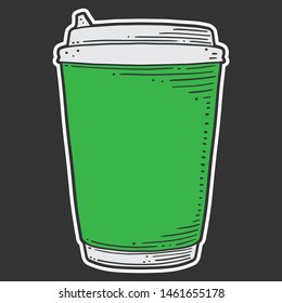 Disposable paper cup. Vector concept in doodle and sketch style. Hand drawn illustration for printing on T-shirts, postcards. Icon and logo idea.