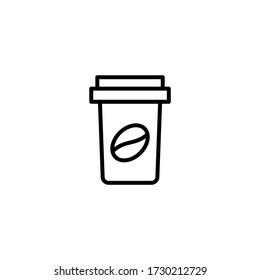 Disposable paper cup vector icon in linear, outline icon isolated on white background