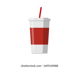 Disposable paper or plastic beverage cup packaging template with drinking straw for soda or fresh juice cocktail. Vector mockup flat isolated eps illustration