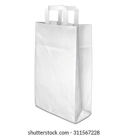 Einwegpapier oder Plastikverpackung mit Handles Verpackung Graustufen Weiß. Illustration einzeln auf weißem Hintergrund. Mocken Sie eine Vorlage für Ihr Design ein. Produktverpackung Vektor EPS10
