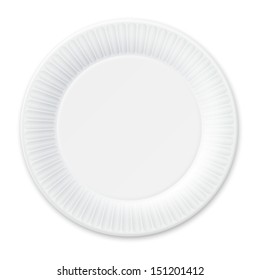 Disposable Paper Plate. Isolated on White. Vector Illustration.