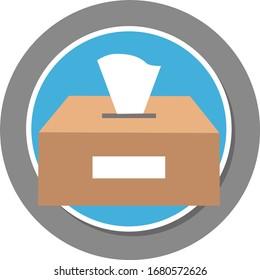 Disposable paper tissue with box, icon. Flat drawn vector illustration.