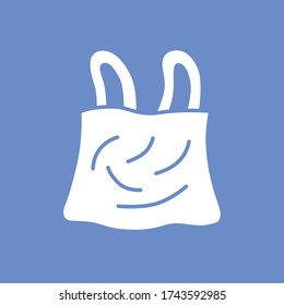 Caricatura del icono de la bolsa de plástico desechable vector plano, contaminación ambiental, problema de residuos.