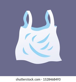 Disposable plastic bag isolated on black vector illustration, environment pollution, waste issue.