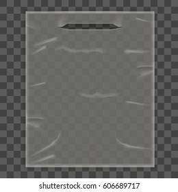 Disposable Plastic Bag Package Square on Transparent Background. Empty Design Mock Up Vector illustration