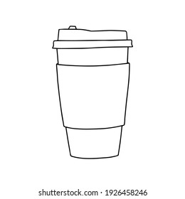 Disposable plastic or cardboard cup. Container for cold, hot drink, cofee and tea cups. Takeaway drinks. Hand drawing vector illustration . 