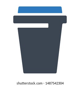 Disposable plastic coffee cup flat vector icon
