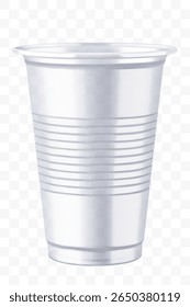 Disposable plastic cup isolated on transparent background. Transparent glossy cup for cold drinks such as soda, sparkling water, soft and alcoholic drinks, beer. Mock up
