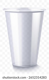 Disposable plastic cup isolated on transparent background. Transparent glossy cup for cold drinks such as soda, sparkling water, soft and alcoholic drinks, beer. Mock up