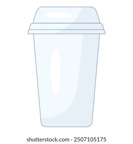 Disposable plastic cup with a lid for cold drinks is standing on a white background