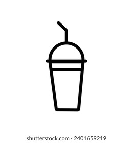 Einweg-Plastikbecher Pixel perfekt lineares Symbol. Umarmung für kaltes Getränk, Soda, Saft mit Kuppeldeckel und Stroh. Bearbeitbarer Strich. Vektorgrafik EPS10