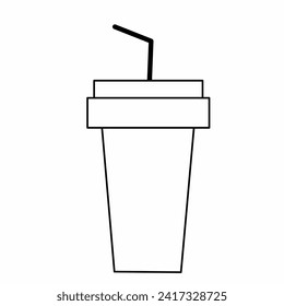 Disposable plastic cup pixel perfect linear icon. Customizable thin line illustration. Mug for cold drinks, soda, juice with dome lid and straw. Drink. On a white background. Editable stroke