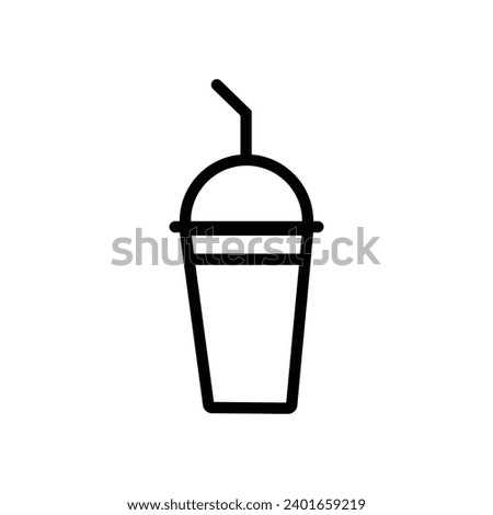 Disposable plastic cup pixel perfect linear icon. Mug for cold drink, soda, juice with dome lid and straw. Editable stroke. Vector illustration EPS 10