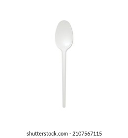 Disposable plastic spoon template, 3D realistic vector illustration isolated on white background. Mockup of disposable flatware or cutlery item for fast food cafe.