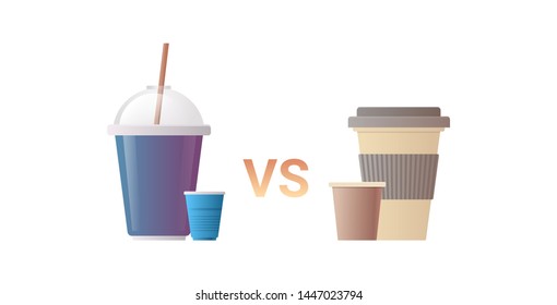 disposable plastic vs paper cups for beverage zero waste concept flat white background horizontal