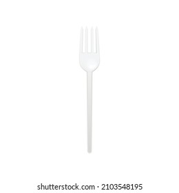 Disposable plastic white fork mockup, realistic vector illustration isolated on white background. Template of tableware and cutlery fork item for fast food eatery.