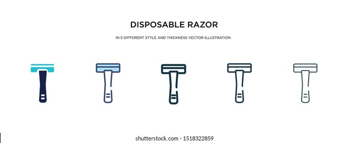 disposable razor icon in different style and thickness vector illustration. two colored and black disposable razor vector icons in filled, outline, line, stroke style can be used for web, mobile, ui