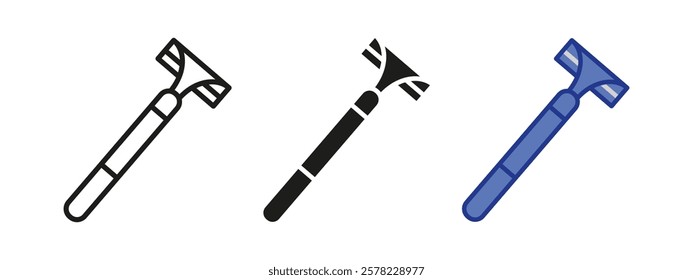 Disposable razor icon. Plastic shaving razor vector illustration. Shave symbol. Groom sign. Handle shaver pictogram. Personal hygiene concept isolated outline, line, black and colored.