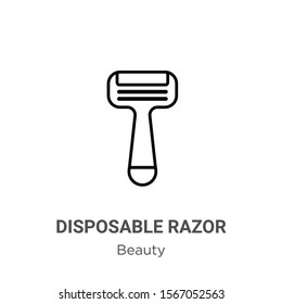 Disposable razor outline vector icon. Thin line black disposable razor icon, flat vector simple element illustration from editable beauty concept isolated on white background