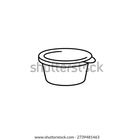 Disposable sauce cup with lid black and white vector icon for takeaway food packaging and disposable tableware design