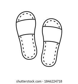 Einweg-Pantoffeln, lineares Symbol. Paar unisex Hotelschuhe. Schwarze, einfache Illustration des Accessoires für Reisen, Kurgäste. Contour einzeln auf weißem Hintergrund