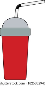 Disposable Soda Cup And Flexible Stick Icon. Editable Outline With Color Fill Design. Vector Illustration.