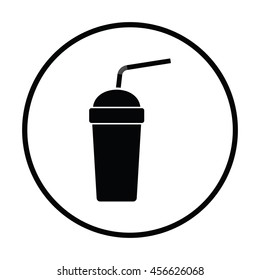 Disposable soda cup and flexible stick icon. Thin circle design. Vector illustration.