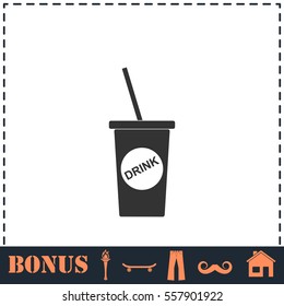 Disposable soda cup icon flat. Simple vector symbol and bonus icon