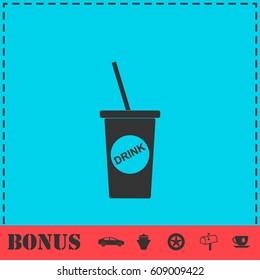 Disposable soda cup icon flat. Simple vector symbol and bonus icon