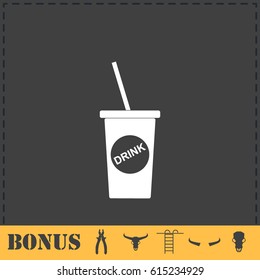 Disposable soda cup icon flat. Simple vector symbol and bonus icon