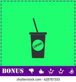Disposable soda cup icon flat. Simple vector symbol and bonus icon