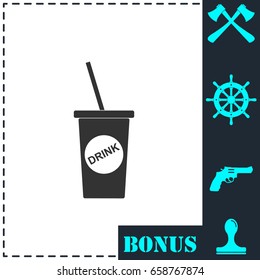 Disposable soda cup icon flat. Simple vector symbol and bonus icon