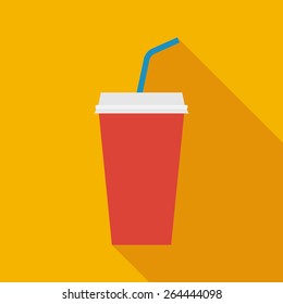 Disposable Soda Cup Icon With Long Shadow. Flat Style Vector Illustration