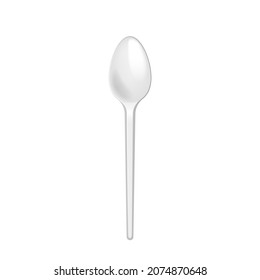 Cuchara desechable. Utensil de cocina de plástico realista para servir. Modelación de flatware para almuerzo picnic, restaurante, diseño de menú de café. cubiertos 3d, utensilios de cocina. Ilustración del vector