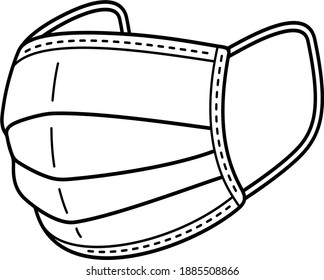 Disposable surgical grade sterilized face mask. Vector outline illustration.