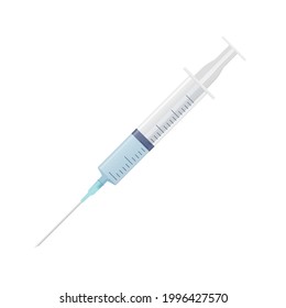 Disposable syringe concept. Colored vector flat illustration. Isolated on white background.