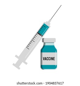 disposable syringe with needle. Coronavirus vaccine injection, vaccination illustration. plastic syringe with needle. vaccine bottle. Isolated vector illustration.