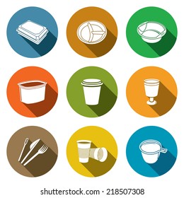 Disposable tableware flat Icons