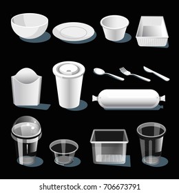 Disposable tableware made of white and transparent plastic