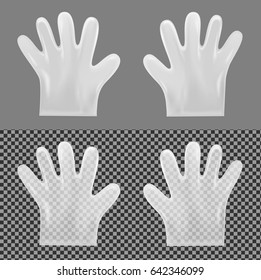 Disposable transparent plastic gloves.