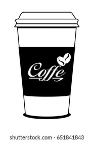 Disposable white coffee cup with black paper holder and logotype mock-up vector illustration