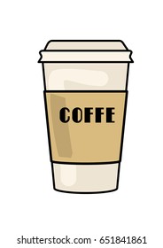 Disposable white coffee cup with brown paper holder mock-up vector illustration
