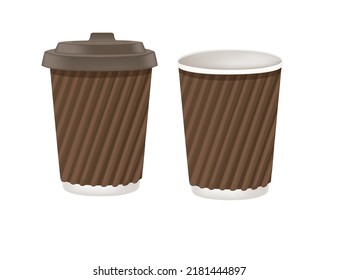 Disposable white paper coffee cup with plastic drinking lids vector illustration isolated on white background