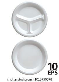 Disposable white plastic plate, isolated on white vector 3d illustration