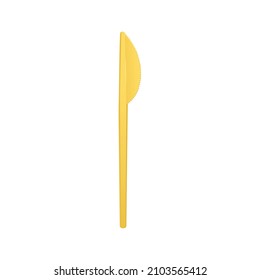 Disposable yellow plastic knife template, 3D realistic vector illustration isolated on white background. Mockup of disposable dishware and cutlery knife item.